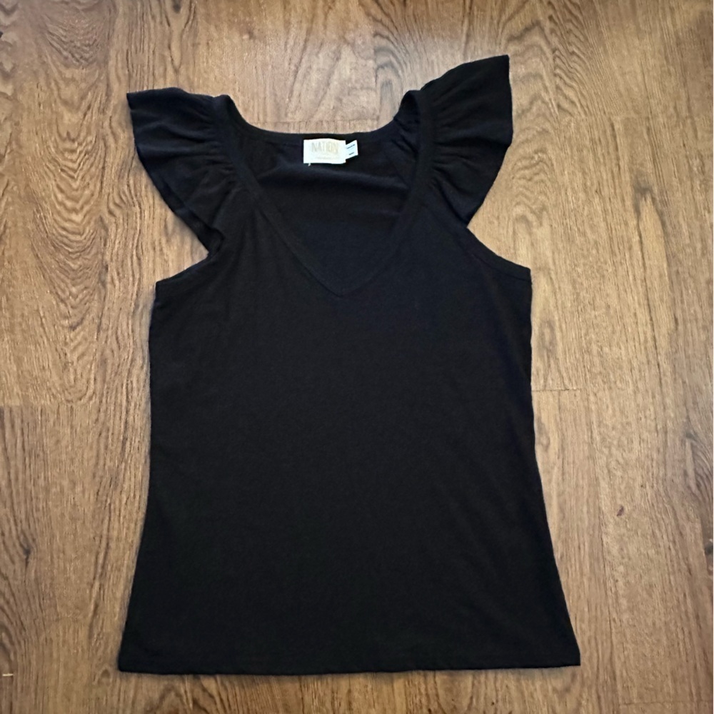 NATION LTD Black V-Neck Women's Top blouse small cotton blend v neck